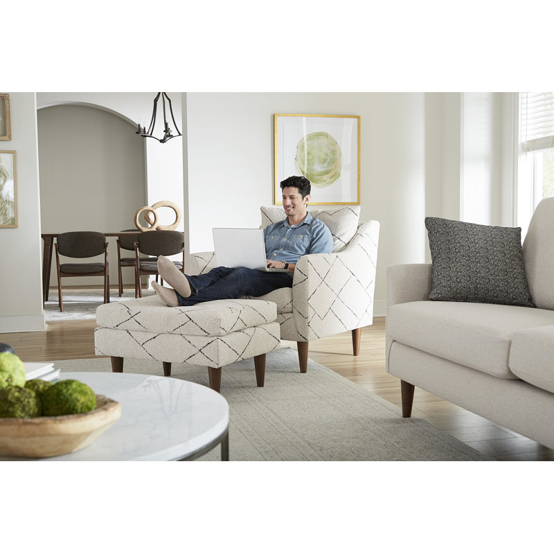 Upholstered Wingback Chair, Dark Walnut, Pearl