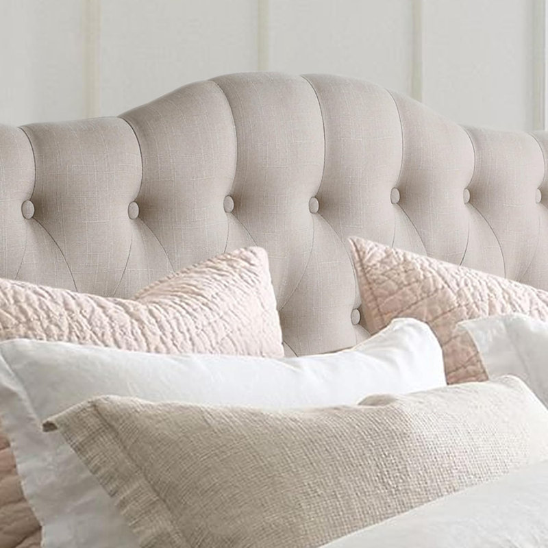 Tête de lit tapissier en lin à hauteur réglable, Beige, Grand