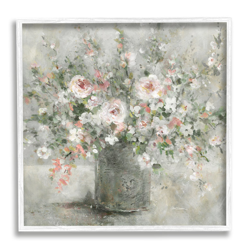 Bouquet de fleurs douces et roses par Carol Robinson, H 12 po x l 12 po x P 1,5 po, Giclée encadrée blanc bord de mer