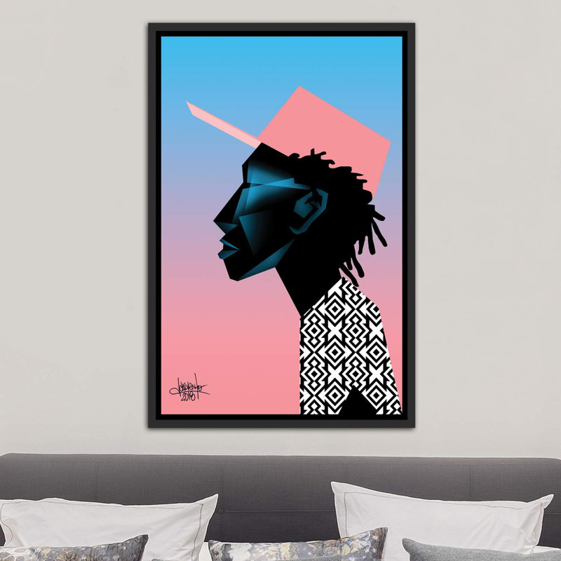 «Space Is the Place IV» par VCalvento, impression, H 40 po x l 26 po x P 1,5 po, Toile avec cadre noir patiné, Pas de tapis