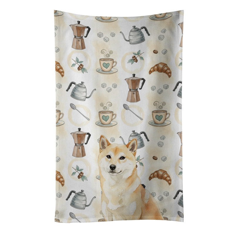Cream Shiba Inu Coffee Bar Kitchen Towel, Cream Shiba Inu