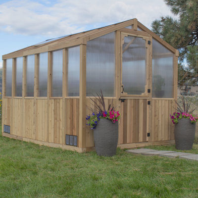 8 ft. W x 12 ft. D Western Red Cedar Walk-In Greenhouse with Dutch Door and Polycarbonate Panels
