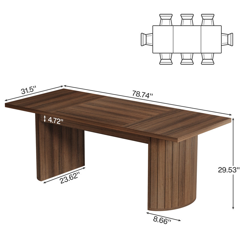 6.56FT Rectangle Conference Table, 78.74" Meeting Table With Double Base, Modular Seminar Table, Walnut
