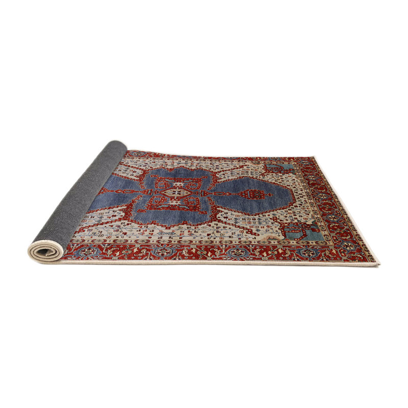 Tapis géométrique rouge / bleu / beige, Rond 4 pi