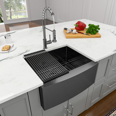 27" L x 21" W Farmhouse / Apron Front Stainless Steel Kitchen Sink Farm Single Bowl Sink