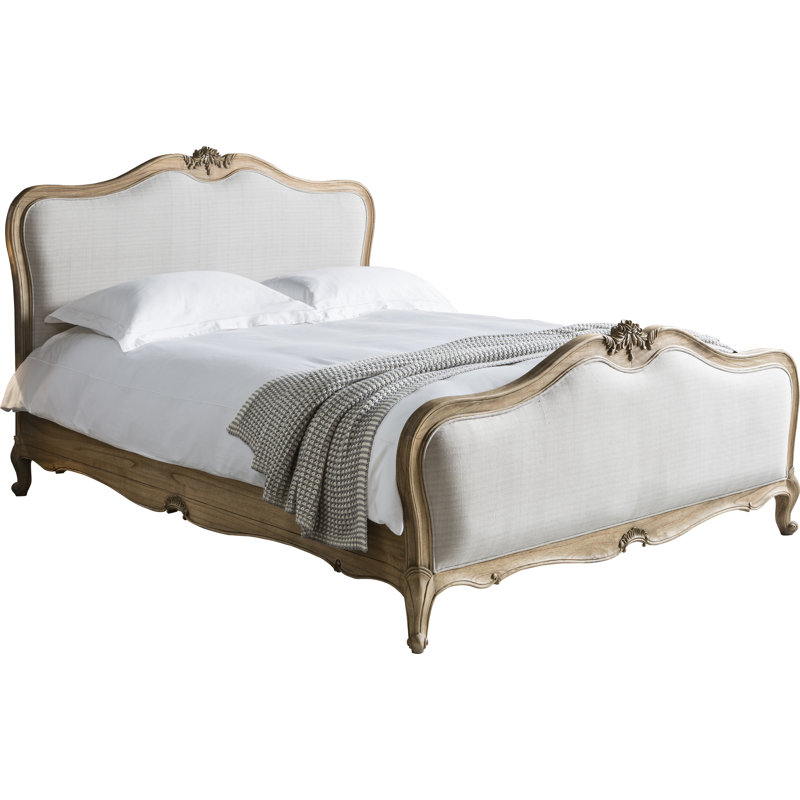 Aahil Upholstered Linen Bed Frame, Vanilla White