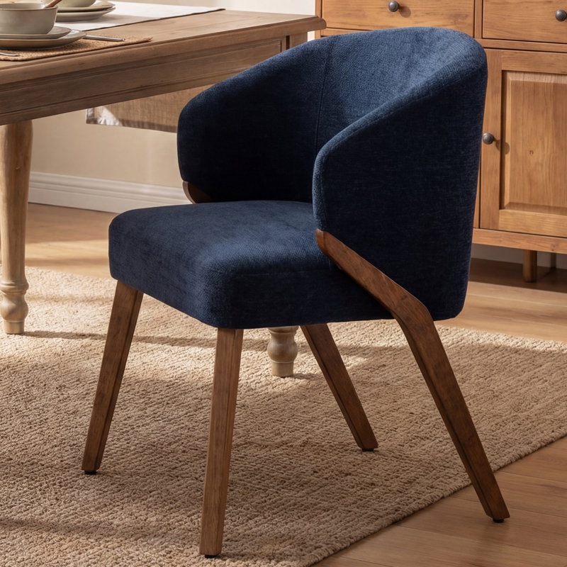 Chaise rembourrée avec pieds en bois, Bleu