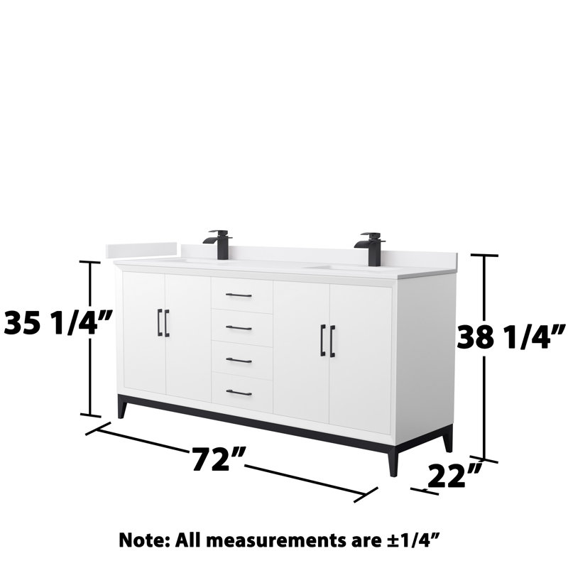 72'' W Double Vanity, Matte Black, White