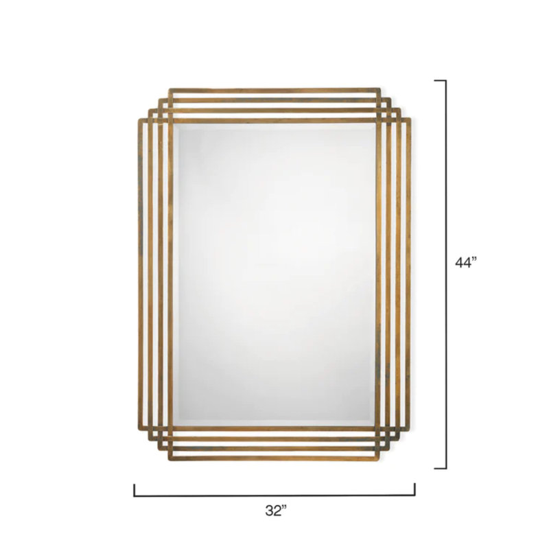 Antique Brass Rectangular Wall Mirror with Geometric Frame