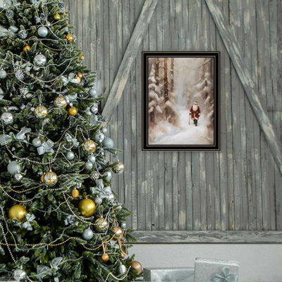 Trendy Decor 4U Santa's Winter Stroll Black Framed Wall Art For Living Room, Holiday Wall Art Print For Home Decor, Bedroom Wall Art By Jo Moulton