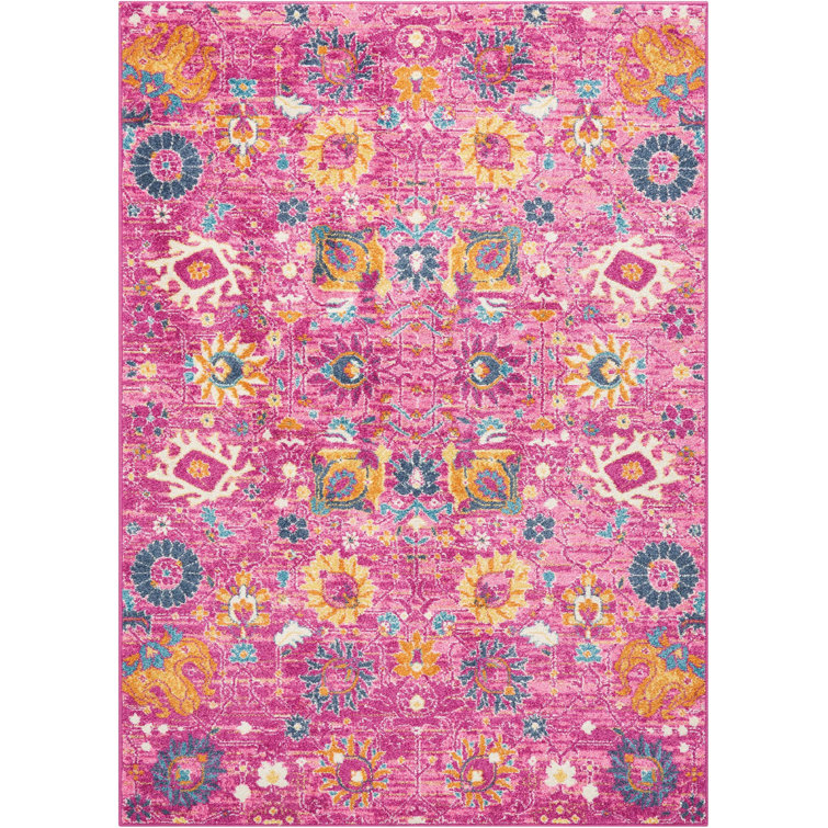 Dreher Oriental Fuchsia Pink/Yellow/Blue Area Rug