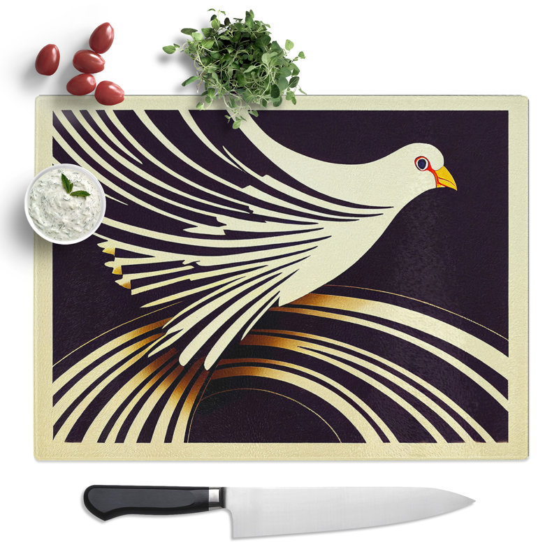 Art Deco Dove Bird Abstract  Glass Chopping Board