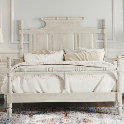 Vintage Country Style Wood Four Poster Platform Bed With 56.9" High Crown-Like Headboard, No Box Spring Needed, Bed Frame