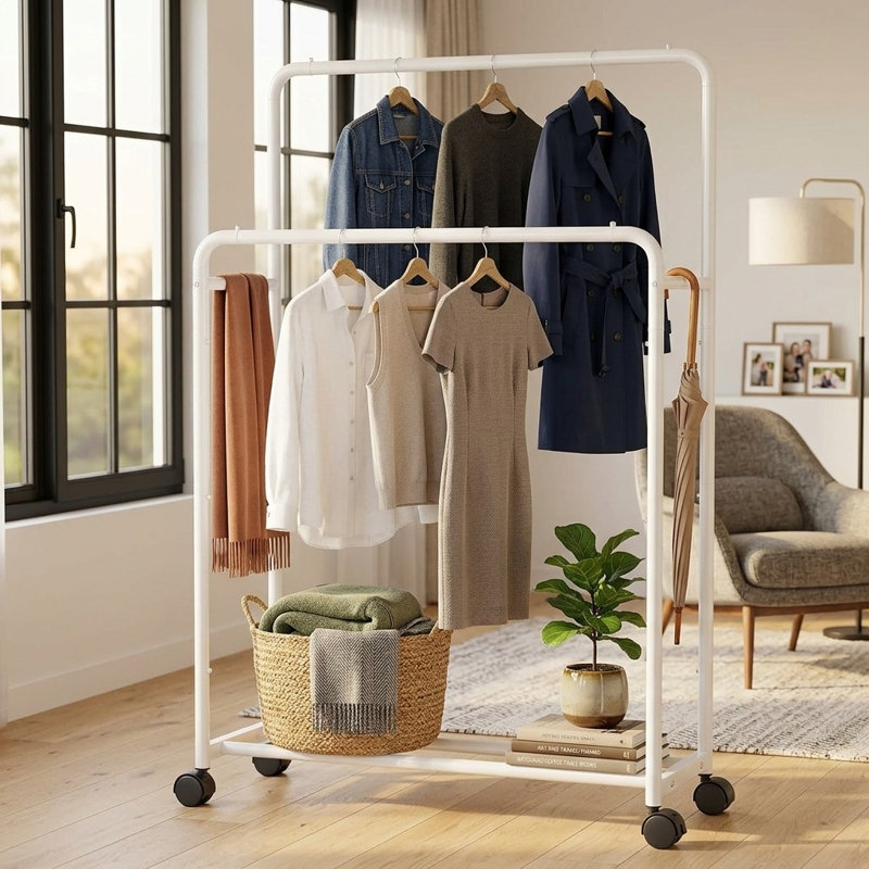 Porte-vêtements à roulettes double, Blanc