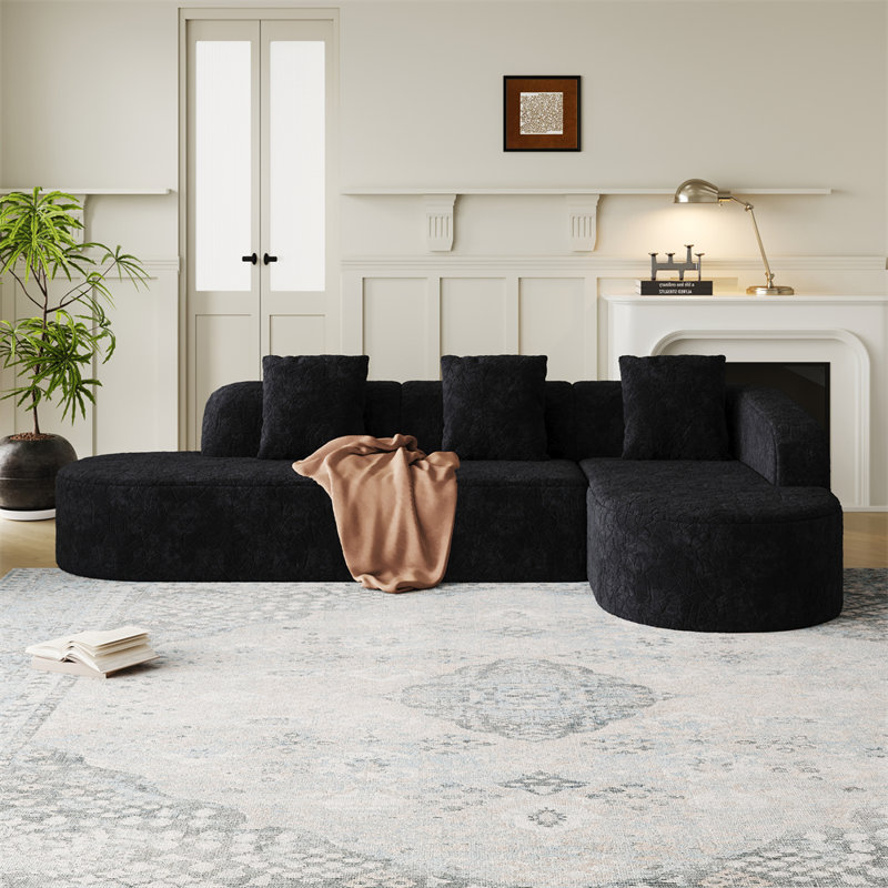 111.8" Sectional, Black Polyester