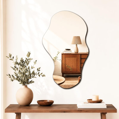 Irregular Wall Mirror Asymmetrical Mirror, 28''x17'' Decorative Modern Mirror for Bathroom Bedroom Living Room Entryway, Cloud Frameless, Wall Mounted (28''x17'', Cloud)