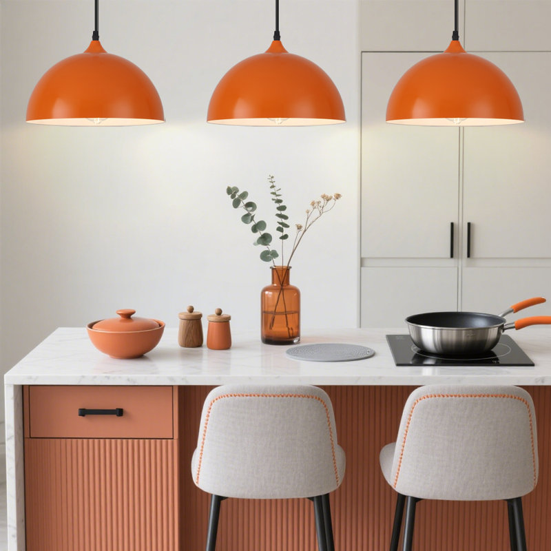 3 - Light 11.81'' Dome Pendant for Kitchen Island Modern Pendant Lighting Fixtures , Orange