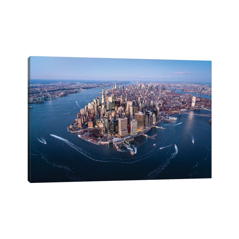 Aerial View Of The Lower Manhattan Skyline, New York City by Jan Becke - Wrapped Canvas Print