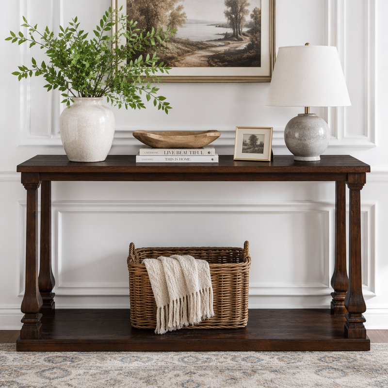 Console de 59 po de long, entrée en bois avec pieds, tables de canapé rectangulaires derrière le canapé, Espresso