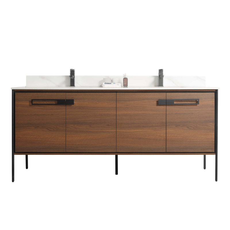 72 Double Bathroom Vanity, Matte Black, Walnut Ebony