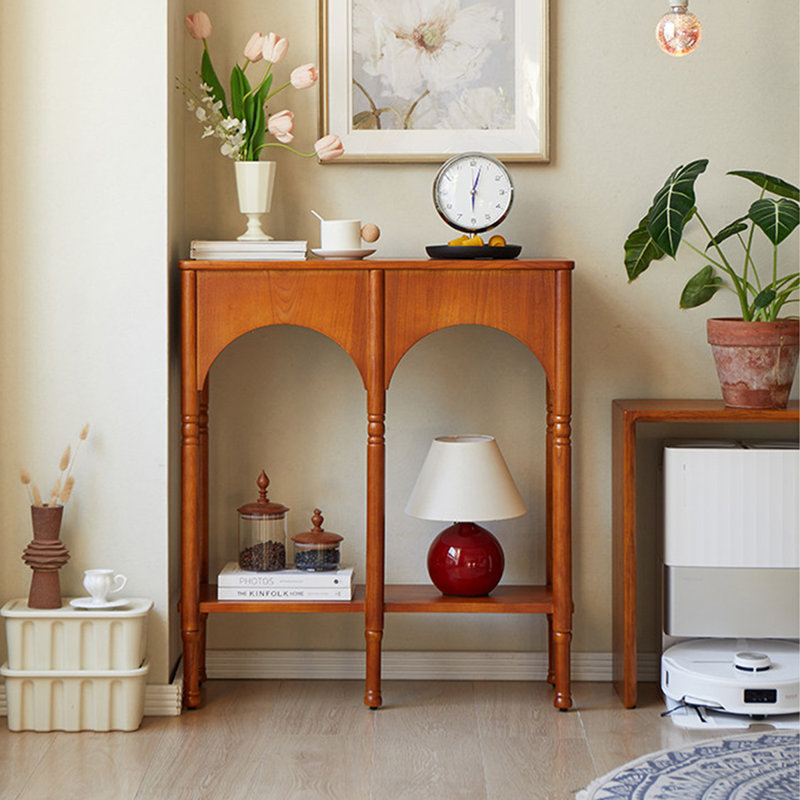 Retro Cherry Wood Color Solid Wood Console Table, 31.5, Cherry Wood Color