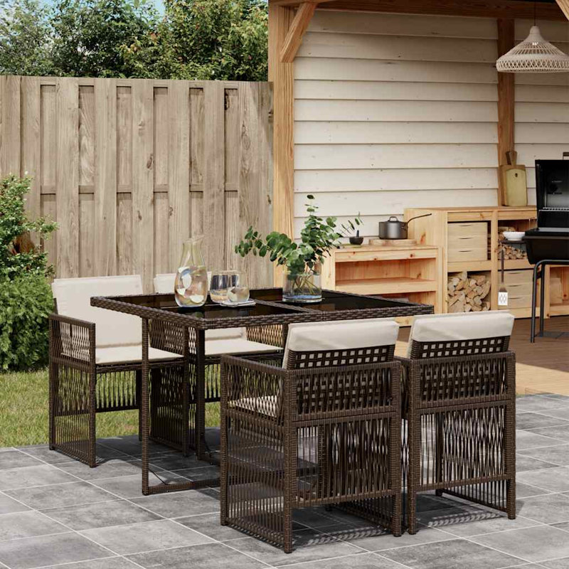 Patio Dining Set Table,, 5, 73 cm H x 110 cm W x 106 cm D, PE Rattan; Powder Coated Steel; Tempered Glass, 4