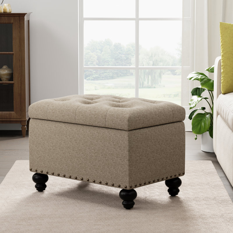 Dhiren 23.6" W Rectangle Upholstered Storage Ottoman, Khaki Velvet