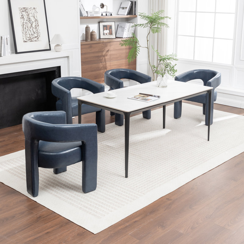 Caleb Upholstered Faux Leather Dining Chairs, Navy