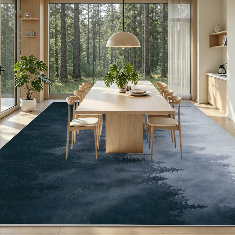 Green Landscape Fir Forest Hipster Vintage Pine Tree Fog Fantasy Beautiful Machine Washable Indoor Area Rug