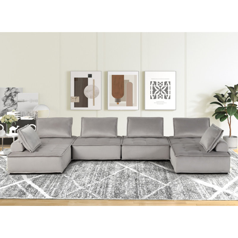 Canapé modulaire en U en velours gris à 160 places Anna, Velours noir