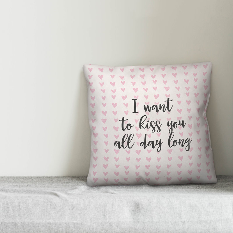  Housse de coussin I I Love To Kiss You All Day Long in Hearts, Coussin décoratif