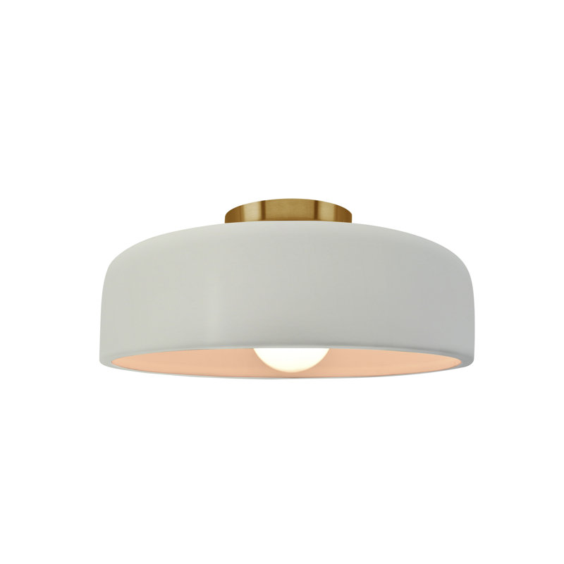 Plafonnier semi-encastré en céramique Dottie, Blanc mat / nickel brossé, Laiton brossé, H 6 po x l 10 po x P 10 po