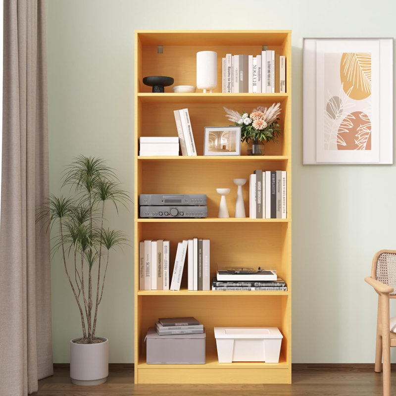 71" Tall Book Shelf, 5 Tier Large Bookshelf, Standing Wood Display Book Shelf For Living Room, Office, Library, Oak
