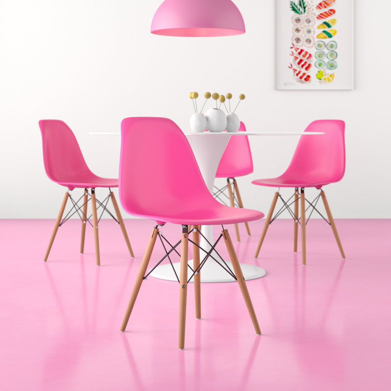 Chaises d'appoint en plastique avec coquilles en bois Eiffel (ensemble de 4), Rose