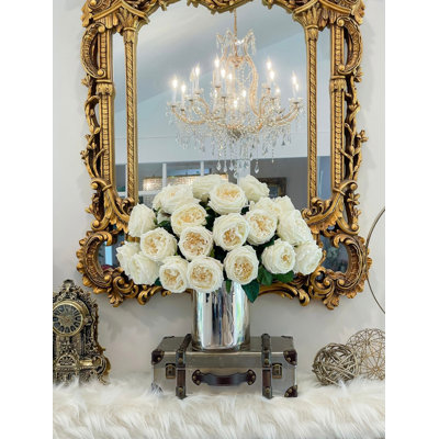 Luxury Large Real Touch Austin Rose Stems – Ivory/Champagne English Roses For Home Décor