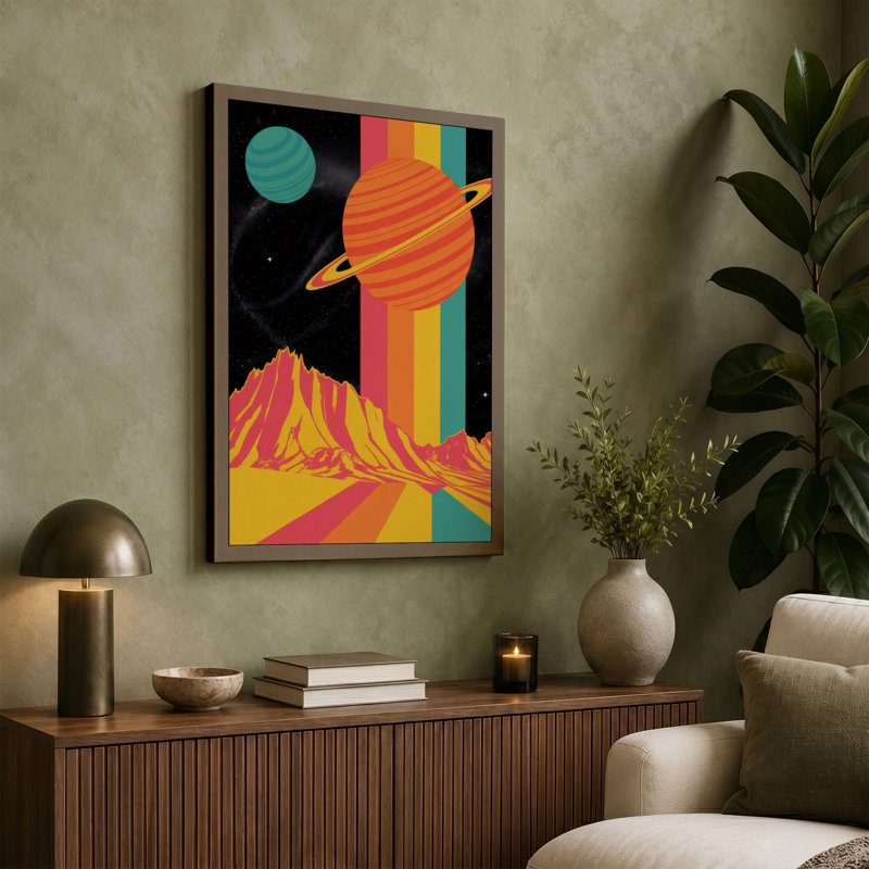 Cosmic Mountains Retro - Wrapped Canvas, 18x12 - 45.7 x 30.5 cm, Black Border