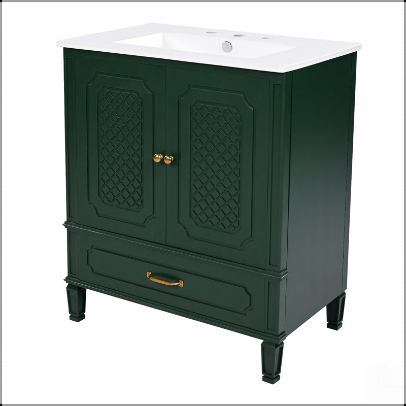 30" Bathroom Vanity with Sink Vintage Style, Multi-functional Storage Space, Door Shelf, Soft-closing Door, Dark Green