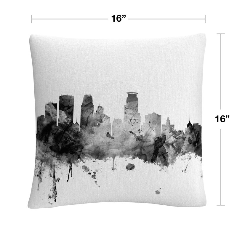Minneapolis Minnesota Skyline Throw Pillow, White/Gray/Black