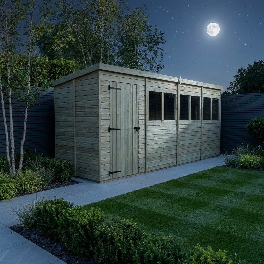 Total Sheds 16ft x 5ft Pent Garden Shed - Single Door - With Windows - Pressure Treated Timber - UK Manufactured