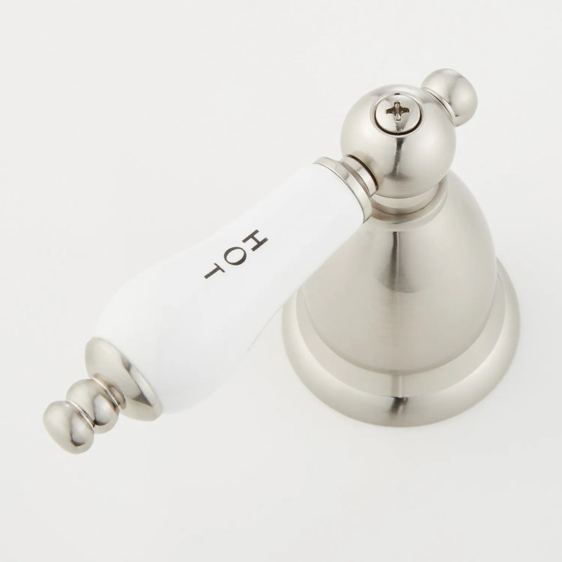 Victorian Widespread Bathroom Faucet with Porcelain Lever Handles, Polished Nickel