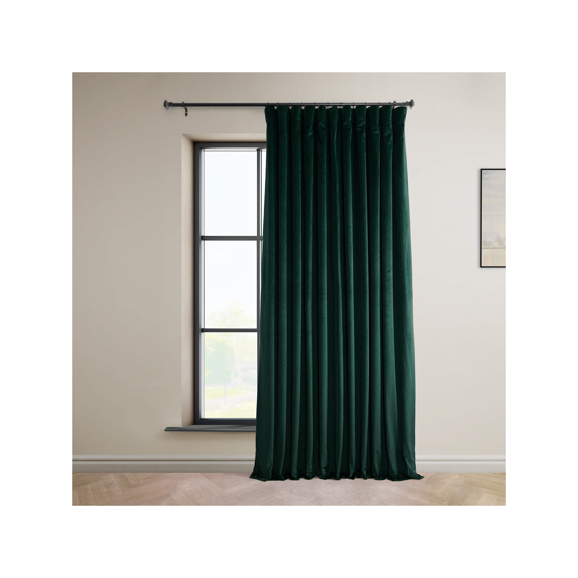 Loria Plush Velvet 100% Blackout Curtains For Bedroom, Living Room - Single Panel, Spirit Green, 50" W x 108" L