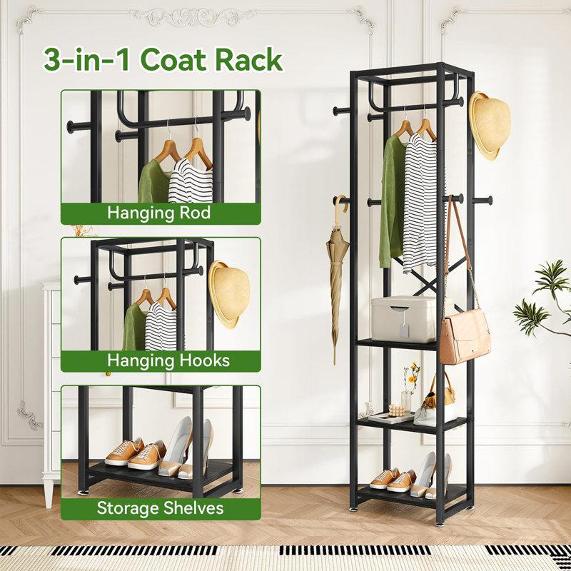 Freestanding Hall Tree, Black