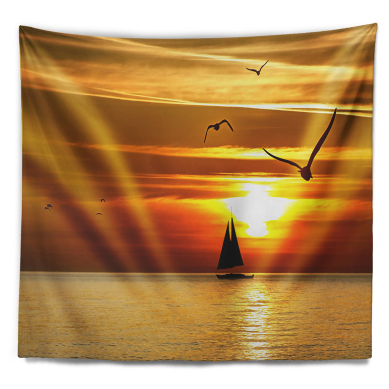 Tapisserie «Seashore Yellow Beach» avec oiseaux, H 50 po x l 60 po