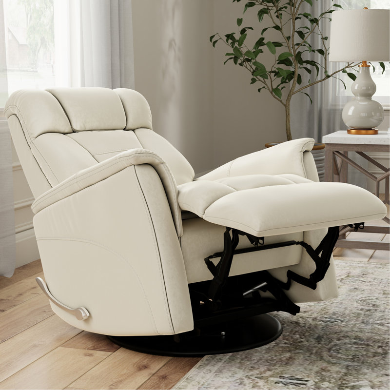 Swivel Glider Recliner With Manual Adjustable Headrest & Footrest In Faux Leather Bentley Oyster, Cream