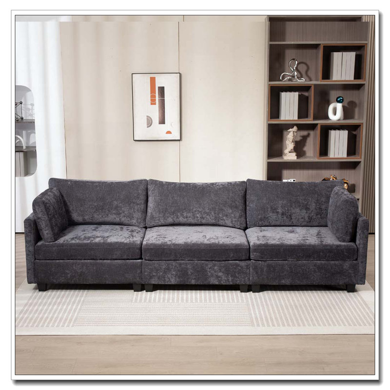 Canapé 3 places en tissu chenille profond, Gris foncé