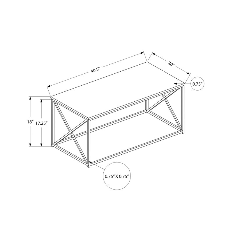 Table basse, accent, cocktail, rectangulaire, stratifié gris, métal noir, 18" H x 40.5" W x 20" D, Grey