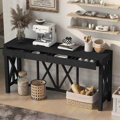 Élégante console d'entrée en placage de bois avec 4 tiroirs