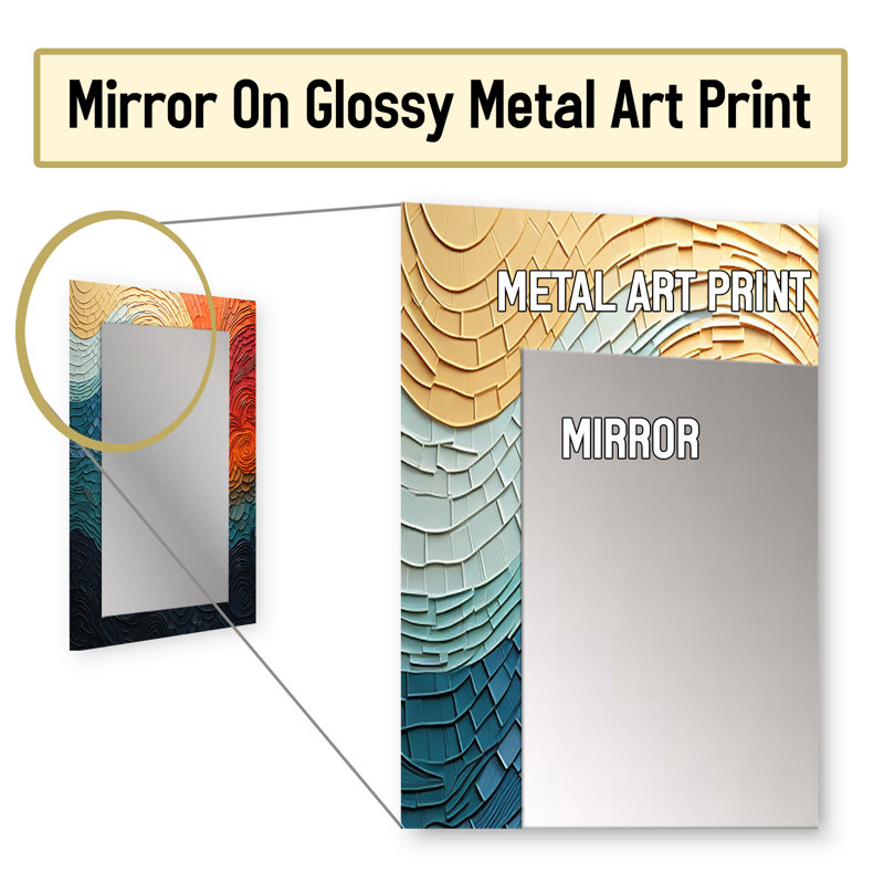 Teal orange Op Art Rhythmic Illusion III - miroir d'art décoratif, miroir mural moderne, 32 po x 24 po