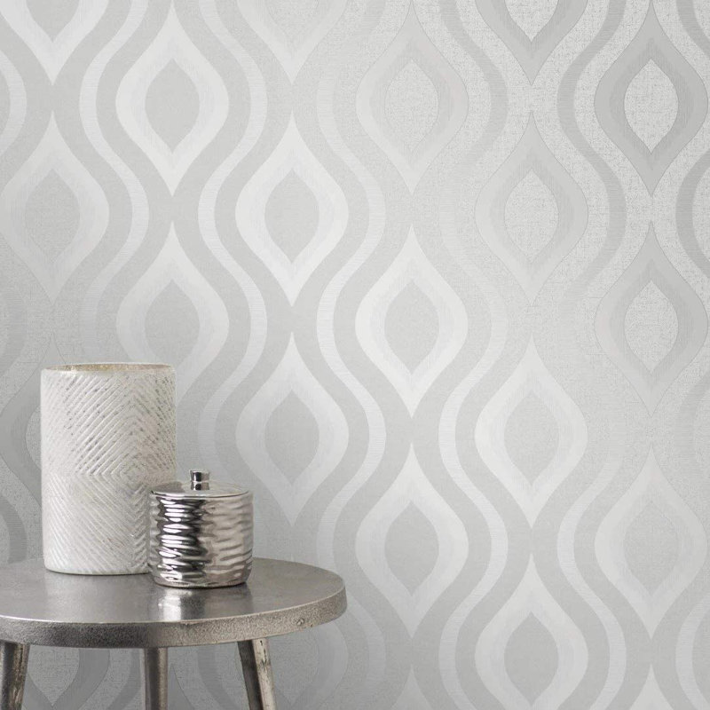 Quartz 10m x 53cm Textured Metallic Wallpaper Roll, Silver