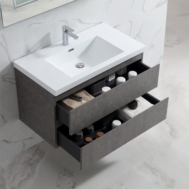 Ensemble de meuble-lavabo mural 30 po avec lavabo Aimur, Gris